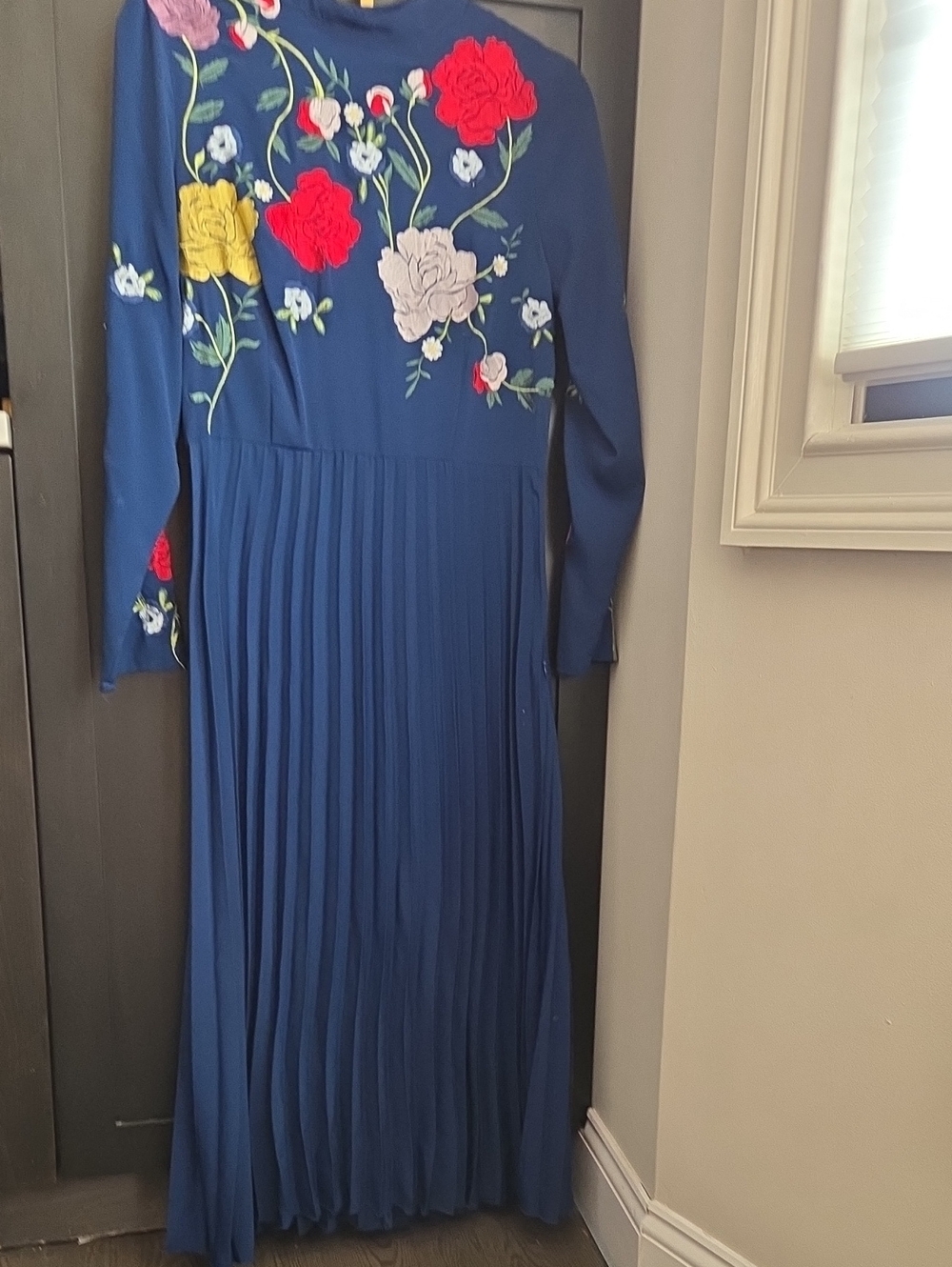 ASOS Blue Midi Dress with Multicolor Floral Embroidery